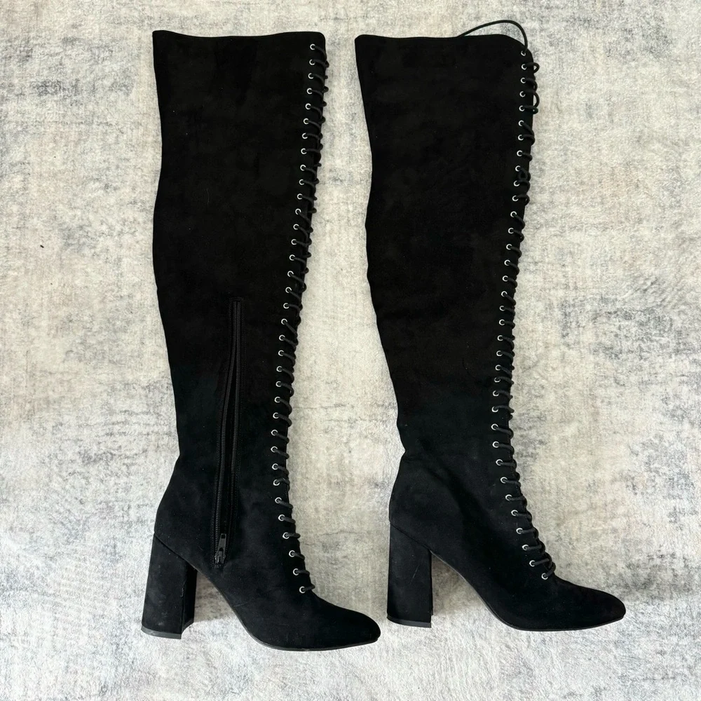 Forever 21 over the knee lace up heeled boots Sz 9 - Picture 2 of 10